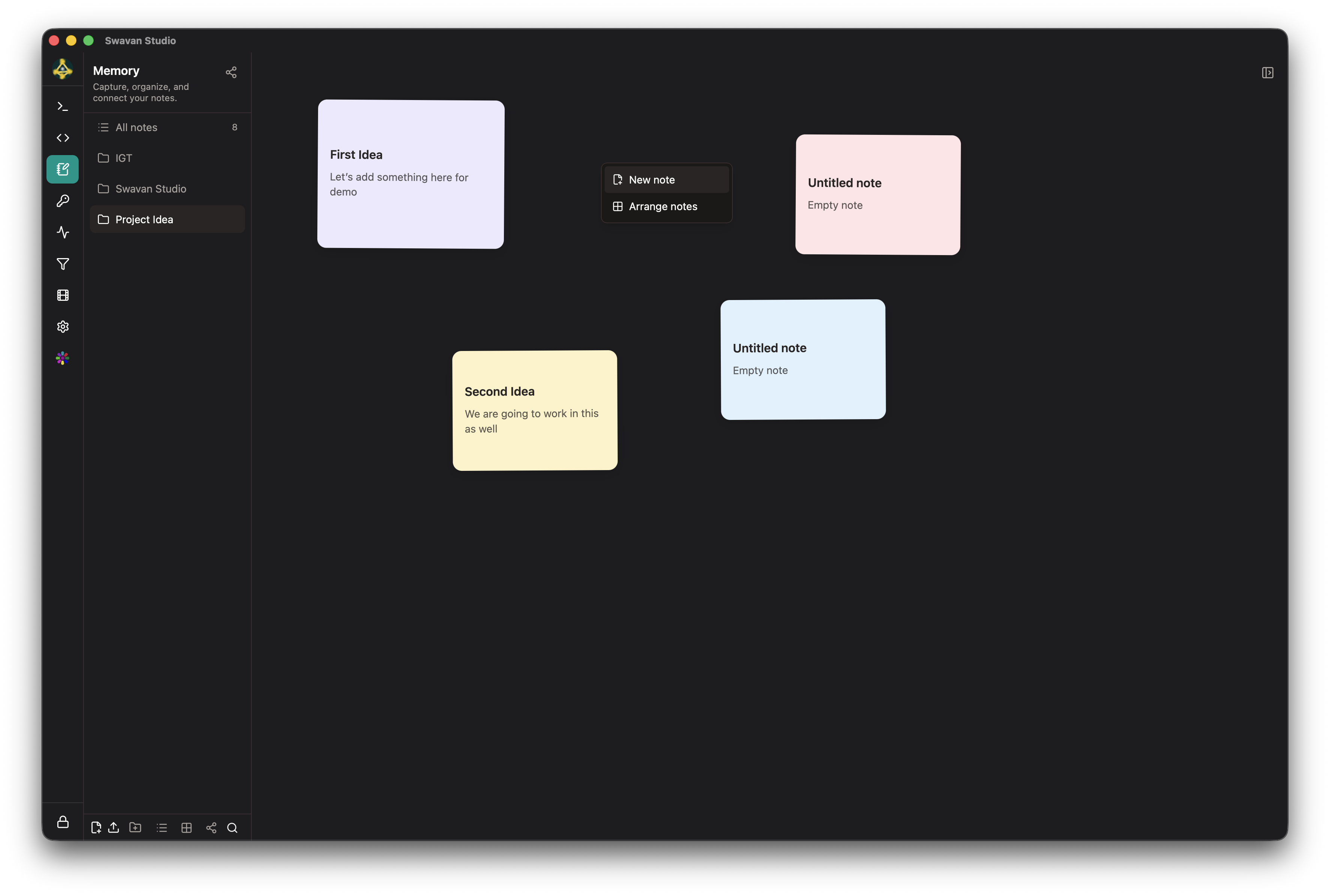Swavan Studio — Notes canvas